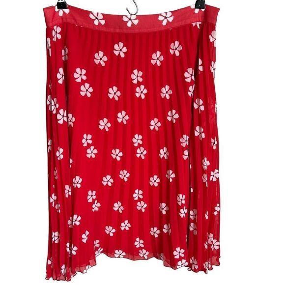 AQUA Pleated Pansy Floral Skirt Womens Medium Red/White Sheer Feminine - Picture 3 of 6